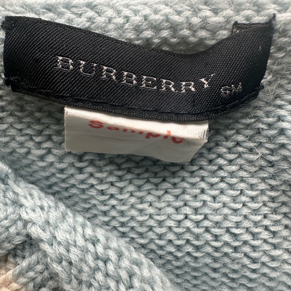 Burberry Baby Light Blue Knit Sweater with Cream brown B Burberry Nova Check - Picture 4 of 14